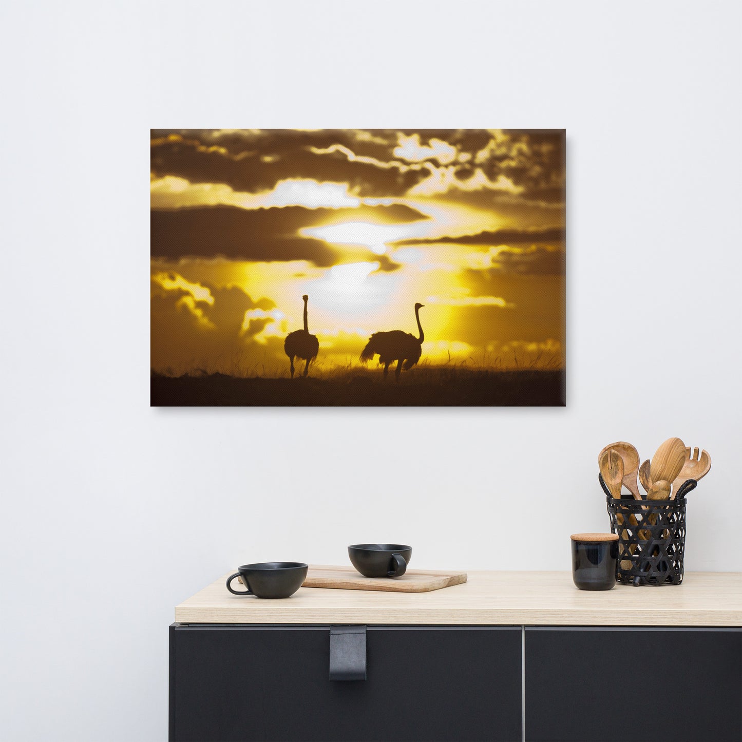 "African Sunset with Ostriches" Canvas Print