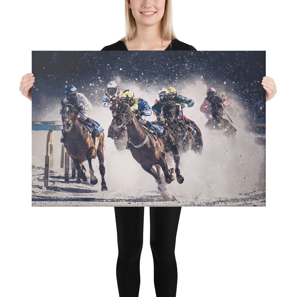 "Pounding the White Turf, St. Moritz" Splash Painting Canvas Print