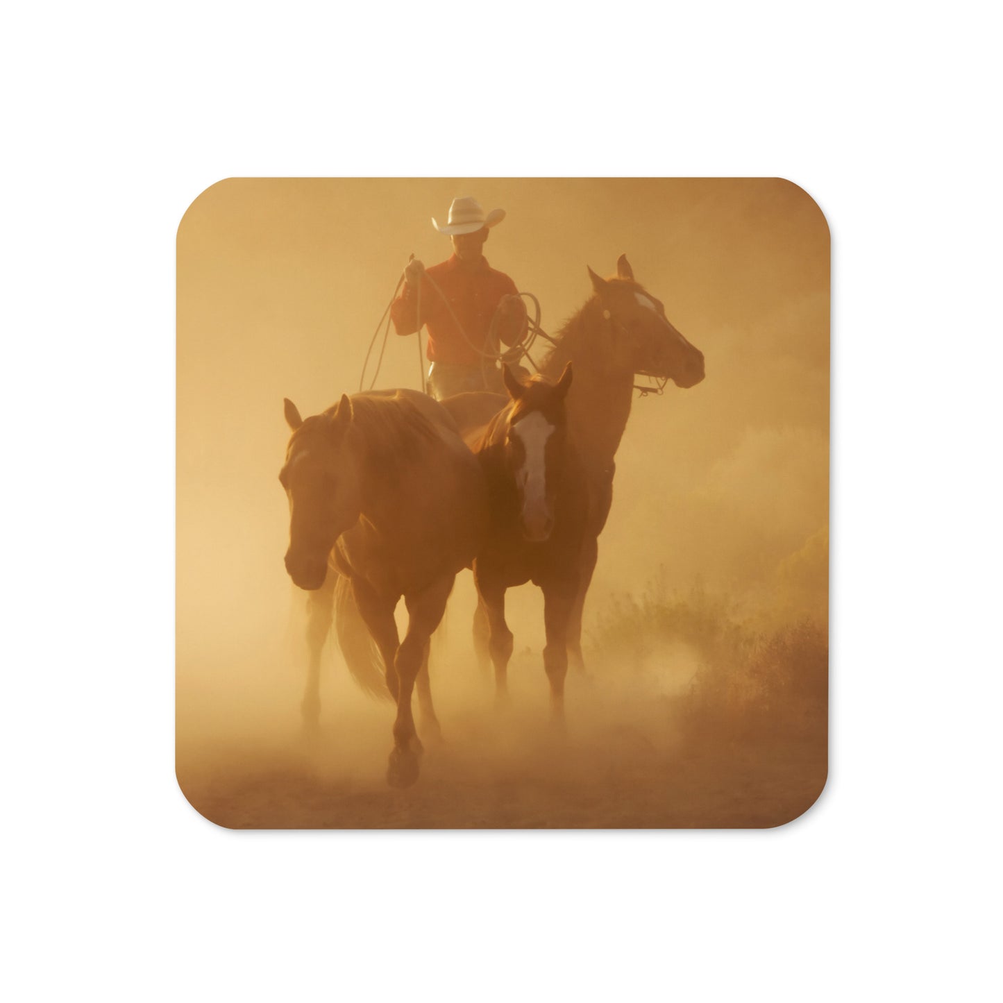 "Cowboy at Dusk" Cork-back coaster
