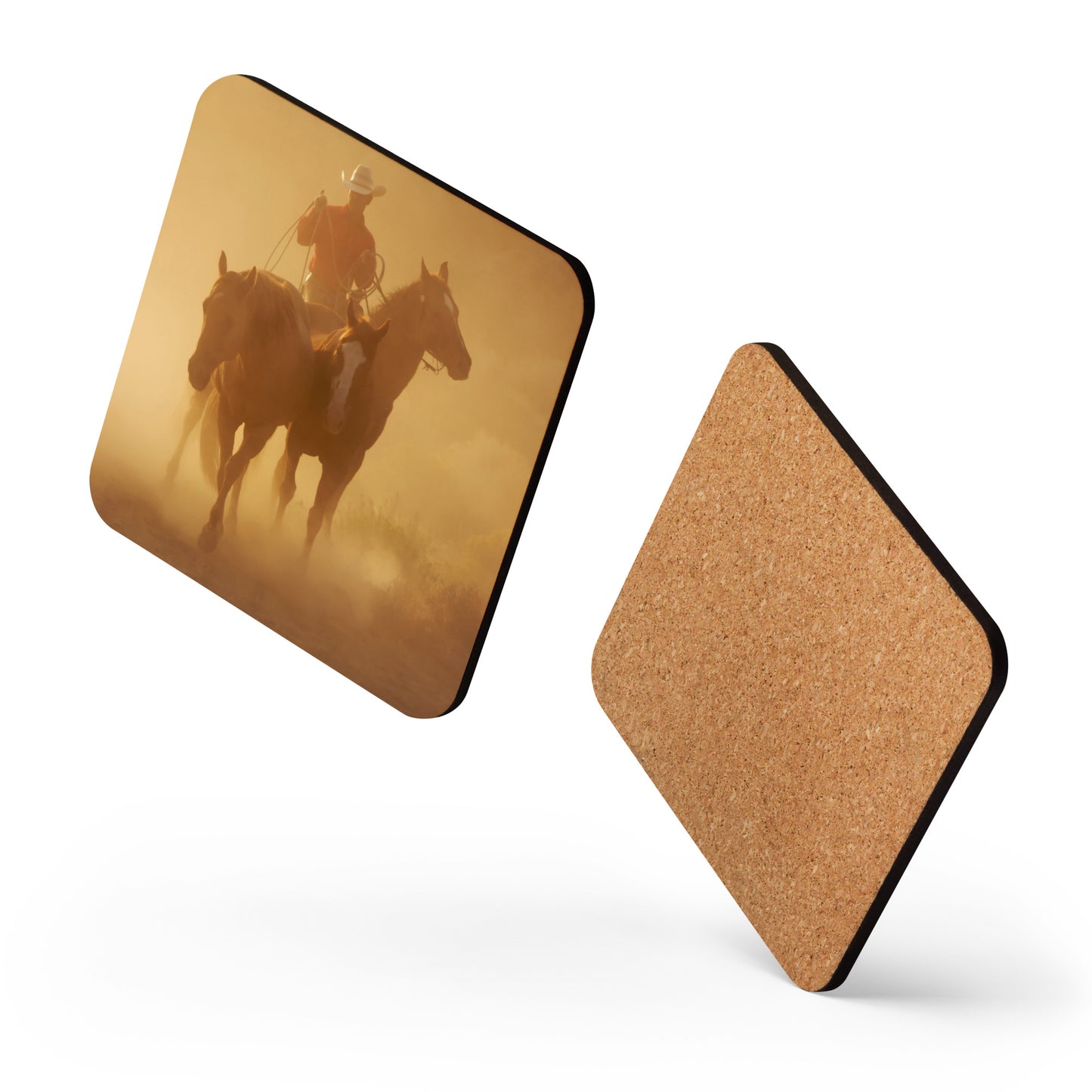 "Cowboy at Dusk" Cork-back coaster