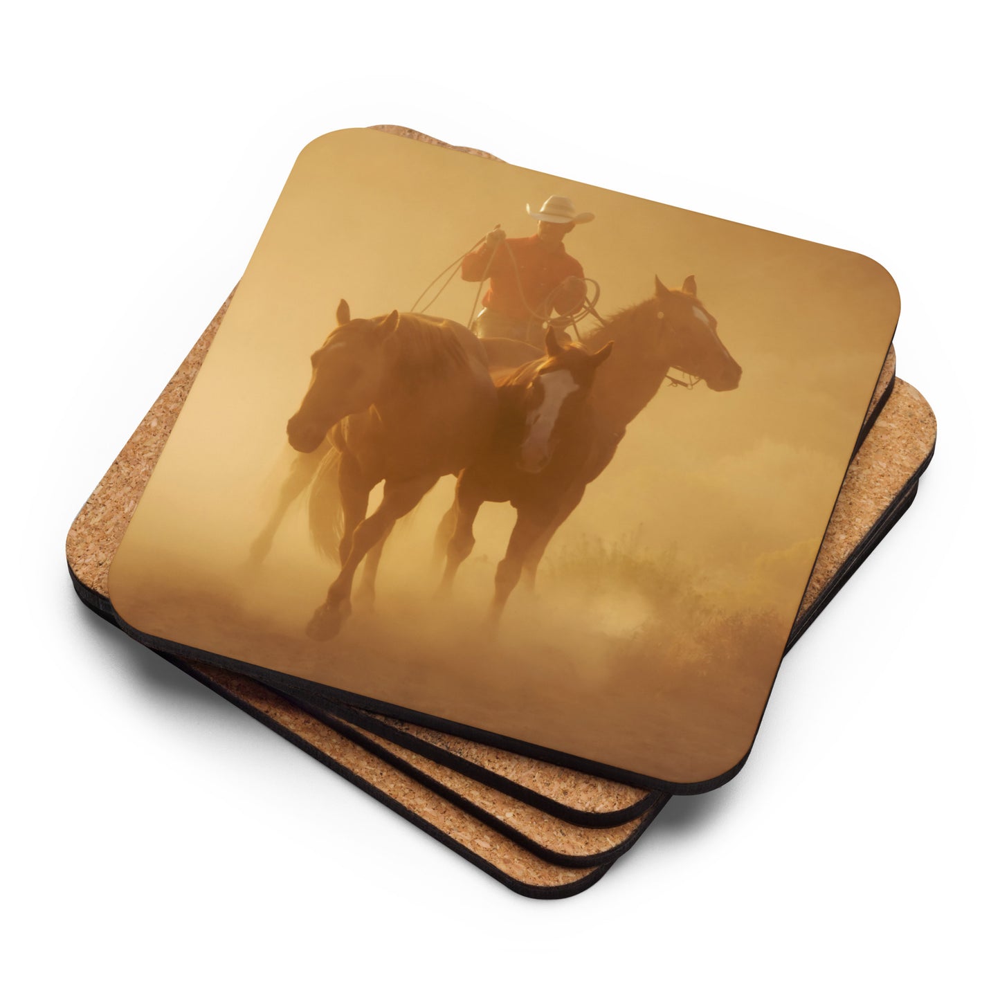"Cowboy at Dusk" Cork-back coaster