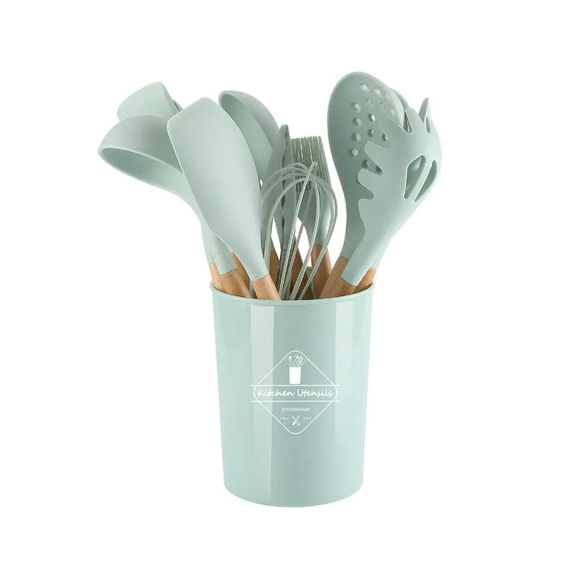 Gourmet 12-Piece Silicone & Wood Utensil Set