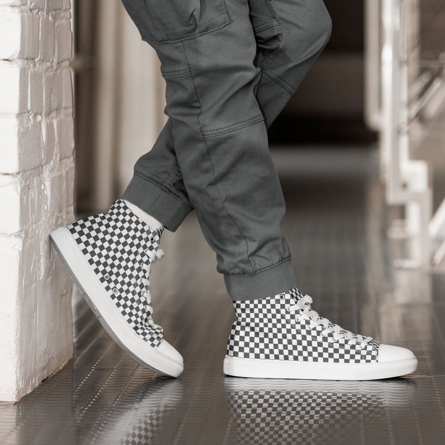 Men’s high top canvas shoes - Black & White Check