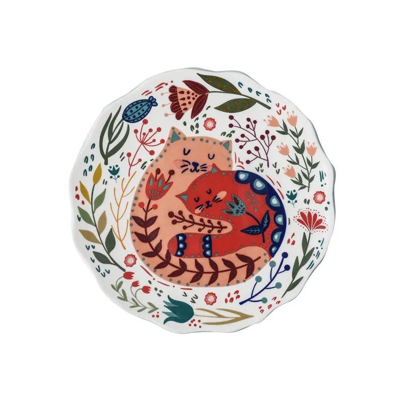 Floral Feline Ceramic Dinner Plate