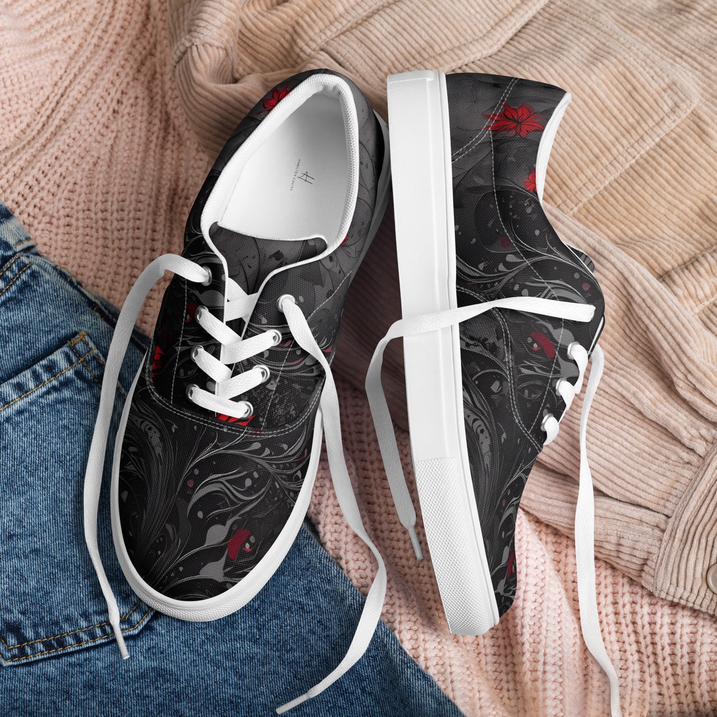 Men’s lace-up canvas shoes - Crimson Shadows
