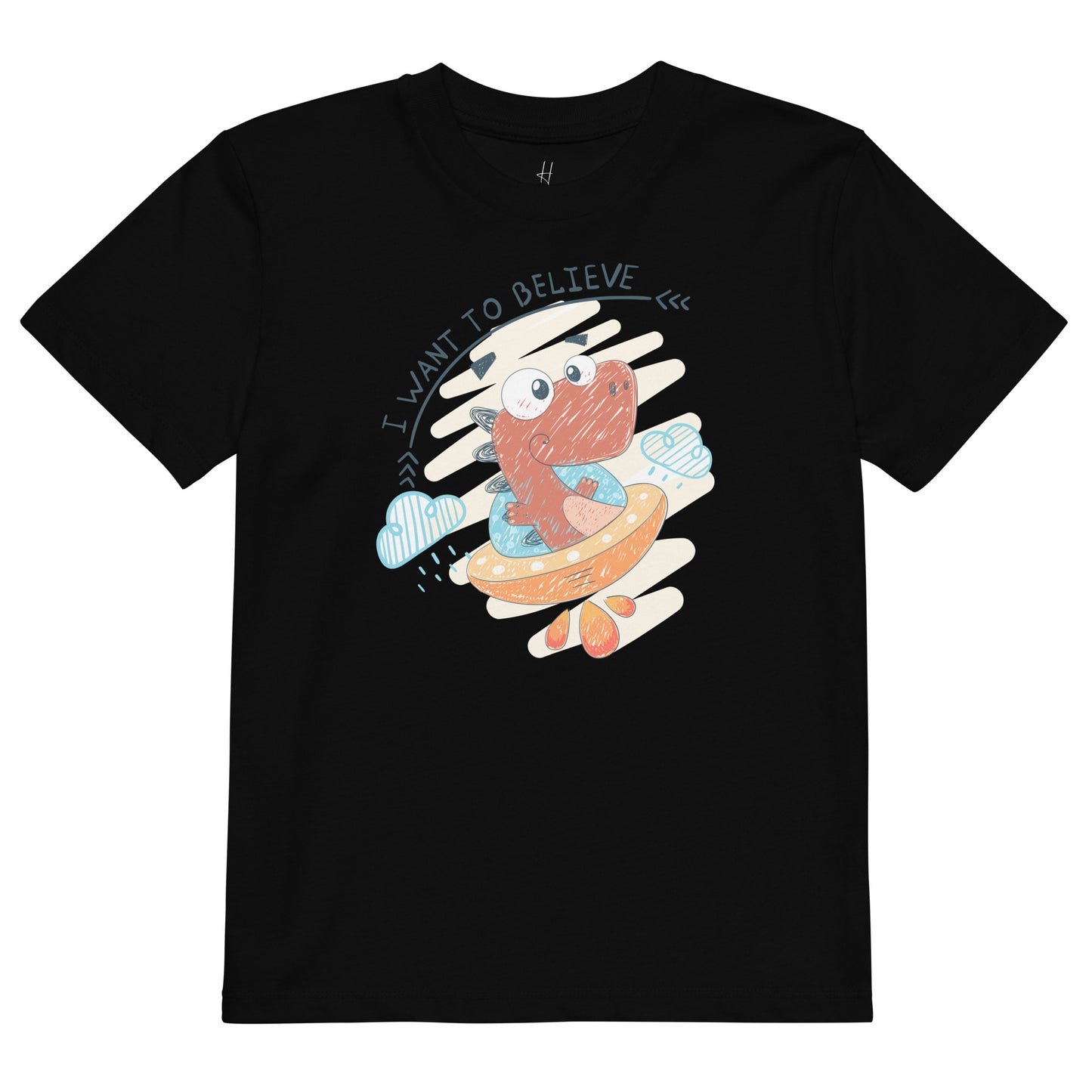Organic cotton kids t-shirt - Dino UFO Pilot