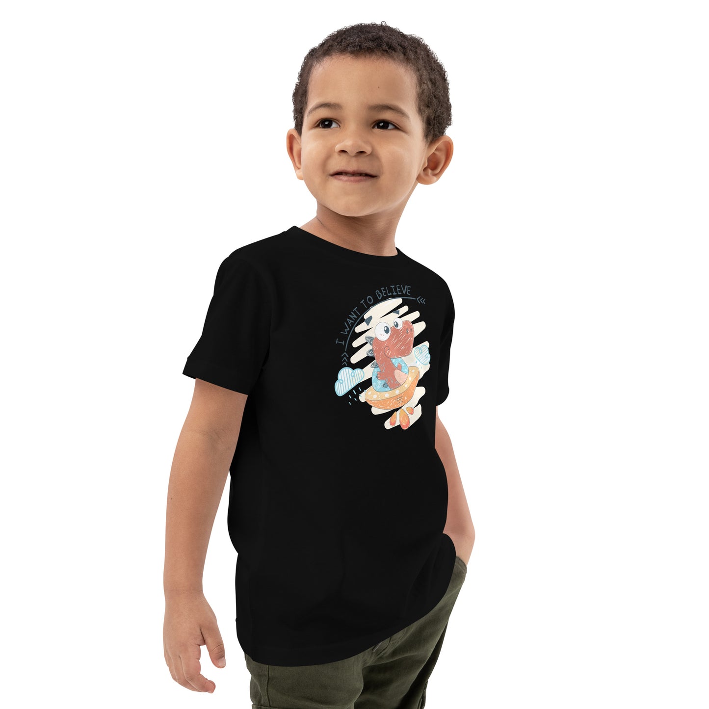 Organic cotton kids t-shirt - Dino UFO Pilot