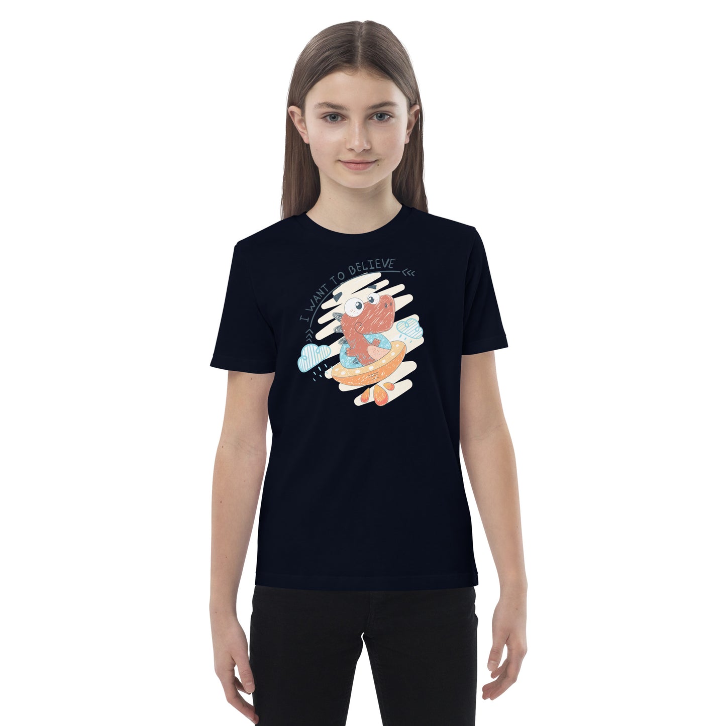 Organic cotton kids t-shirt - Dino UFO Pilot