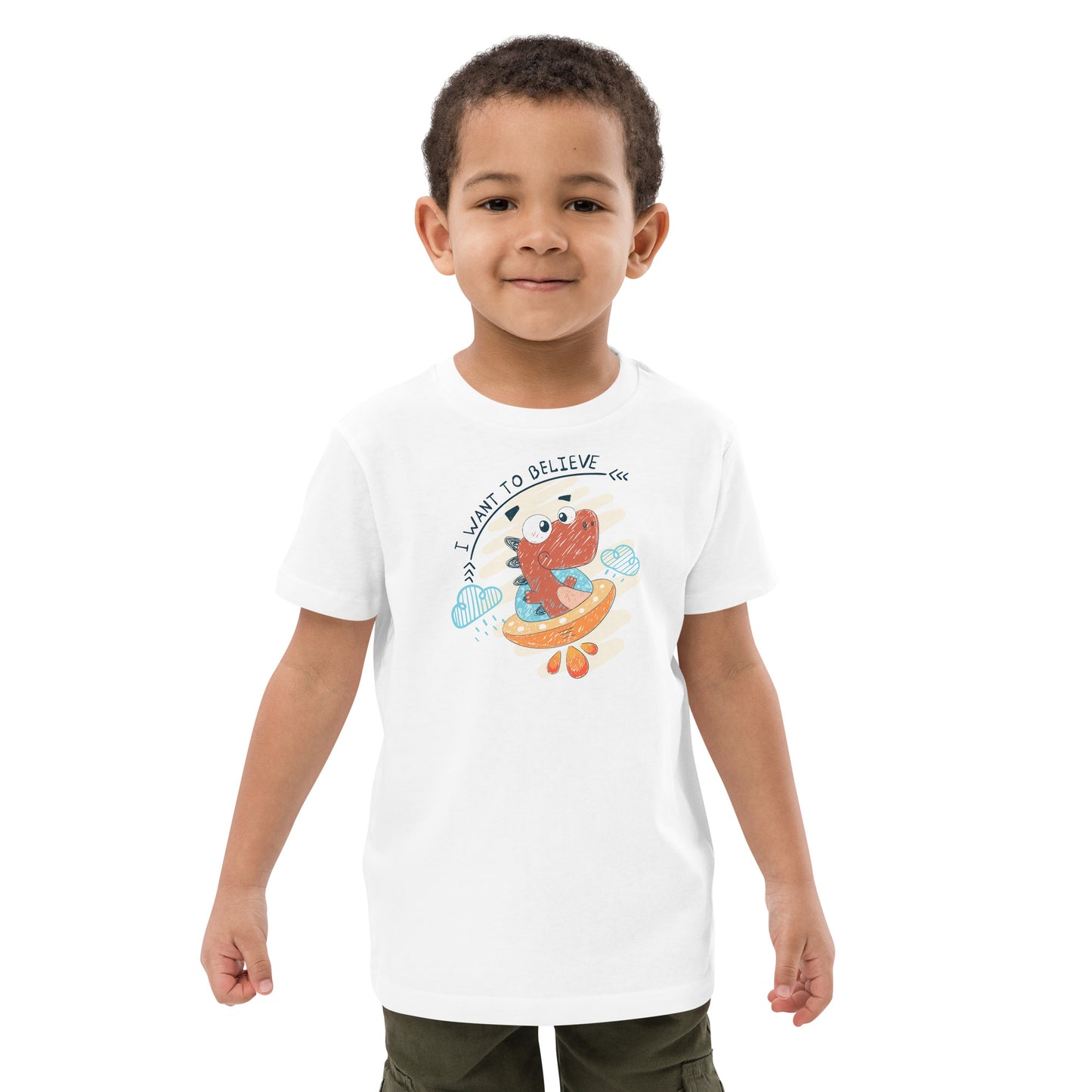Organic cotton kids t-shirt - Dino UFO Pilot