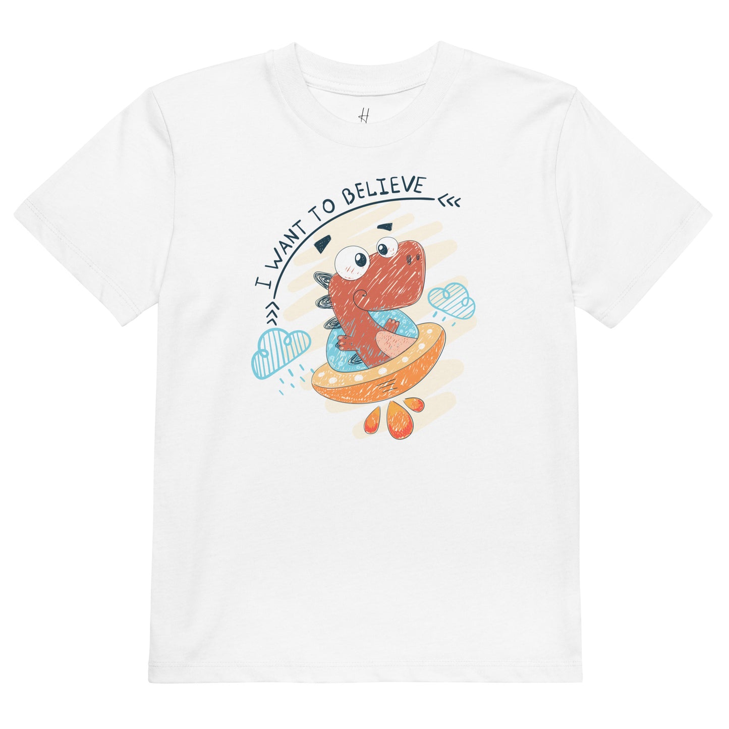 Organic cotton kids t-shirt - Dino UFO Pilot