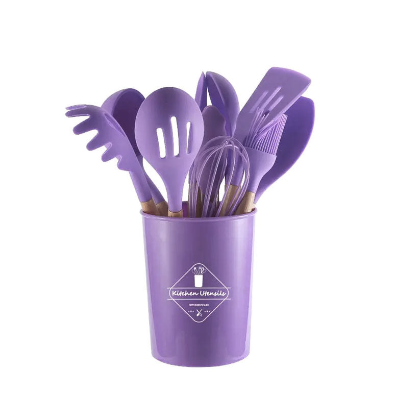 Gourmet 12-Piece Silicone & Wood Utensil Set