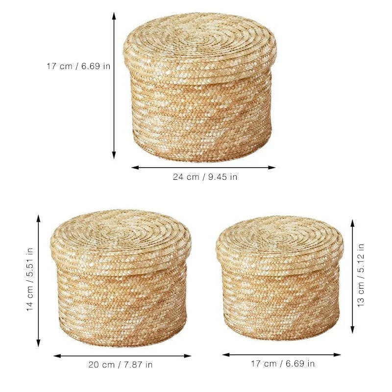 Handmade Woven Storage Baskets with Lids, Set of 3