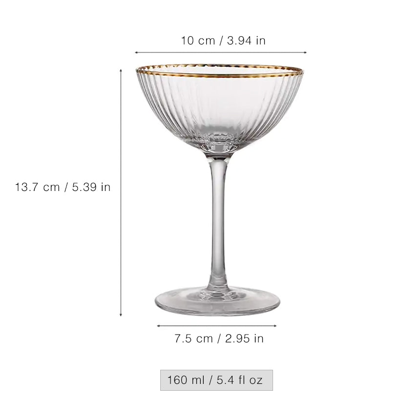 Retro Ripple Cocktail Glass with Gold Rim