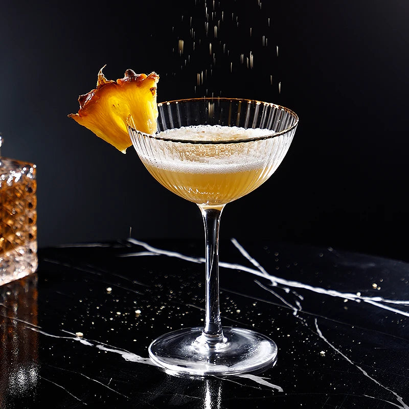 Retro Ripple Cocktail Glass with Gold Rim