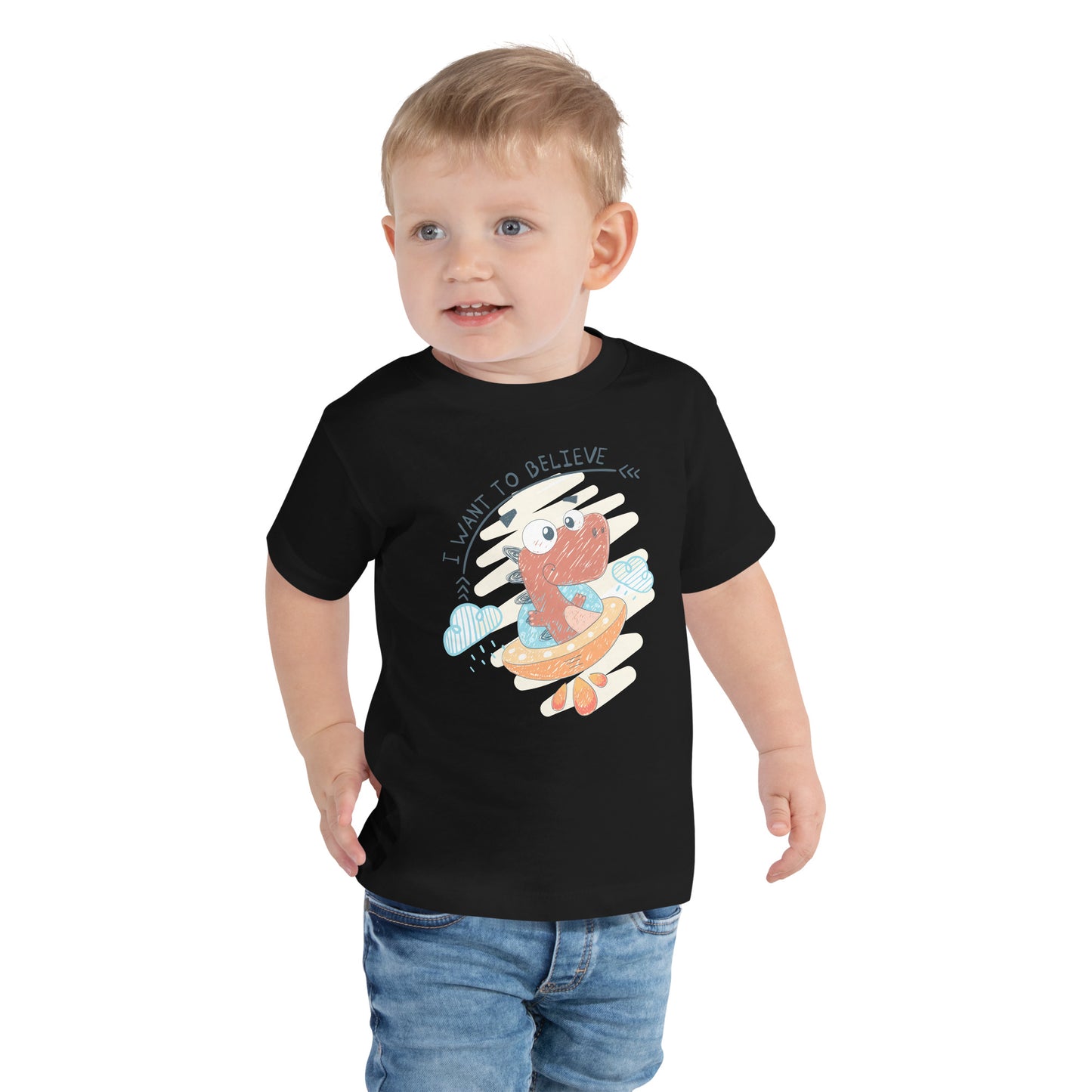 Toddler Short Sleeve Tee - Dino UFO Pilot