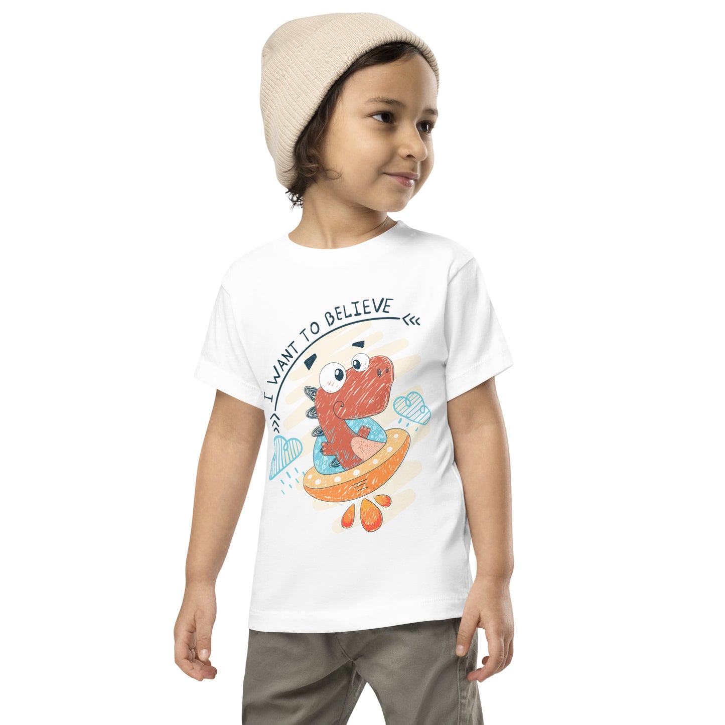 Toddler Short Sleeve Tee - Dino UFO Pilot