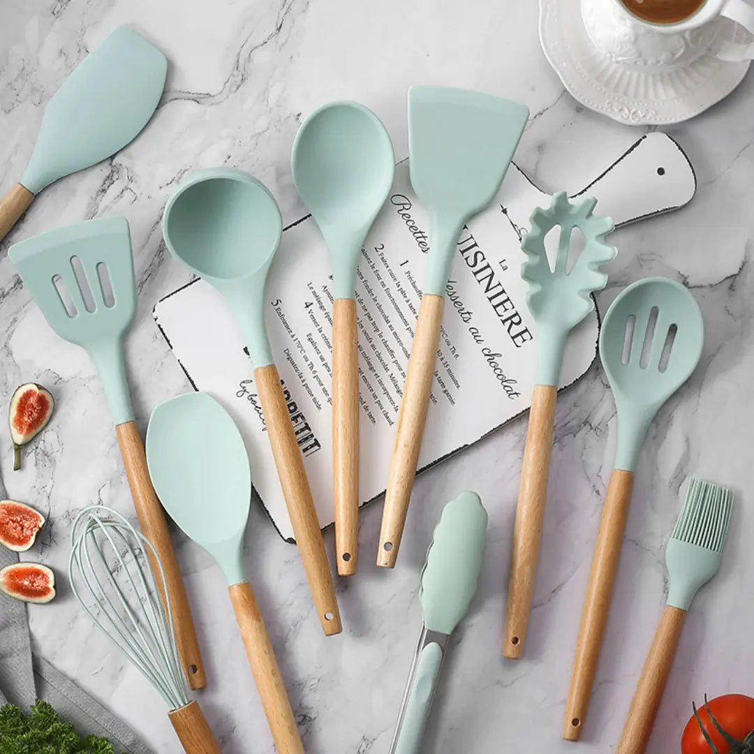 Gourmet 12-Piece Silicone & Wood Utensil Set