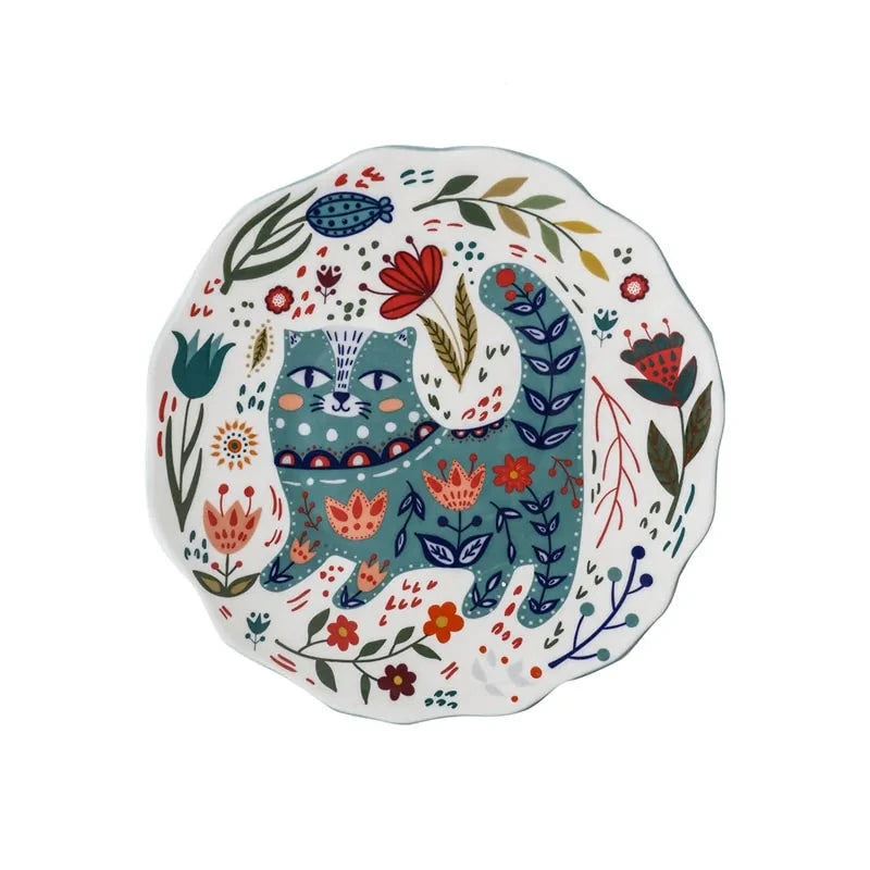 Floral Feline Ceramic Dinner Plate