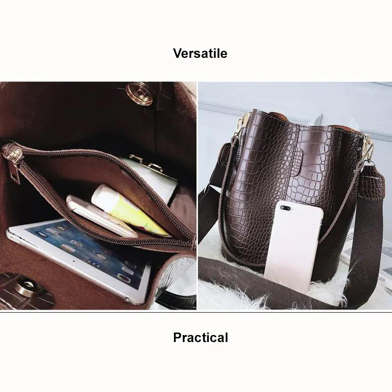 Faux Leather Shoulder Bucket Bag