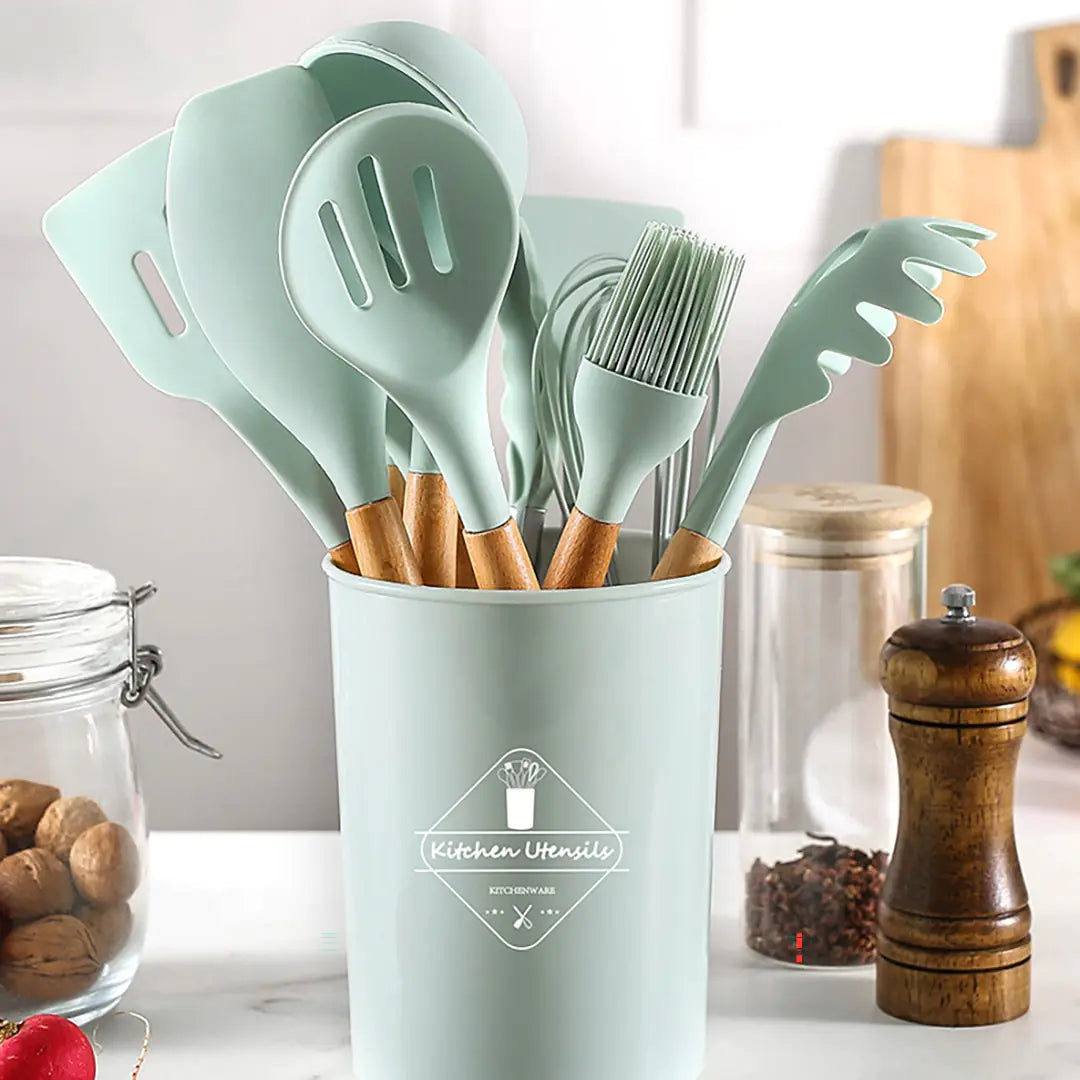 Gourmet 12-Piece Silicone & Wood Utensil Set