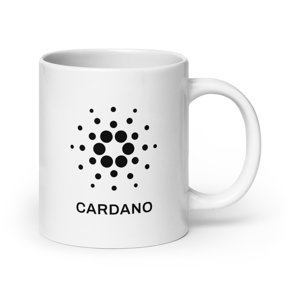 White Glossy Mug - Black Cardano Logo, Stacked