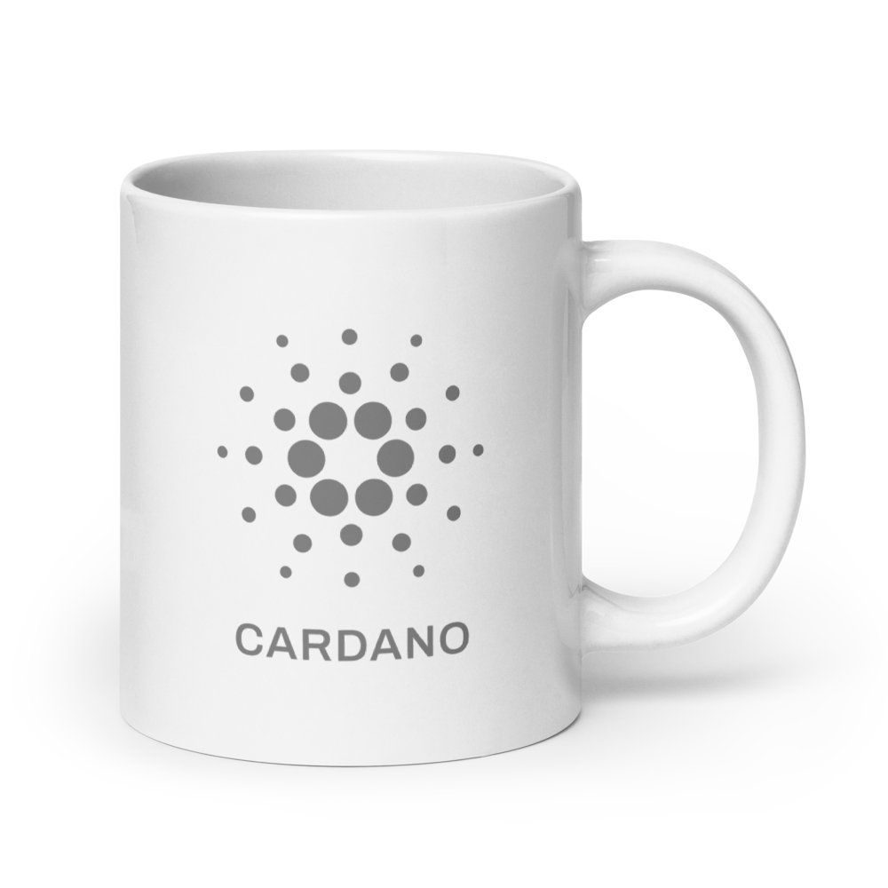 White Glossy Mug - Grey Cardano Logo, Stacked