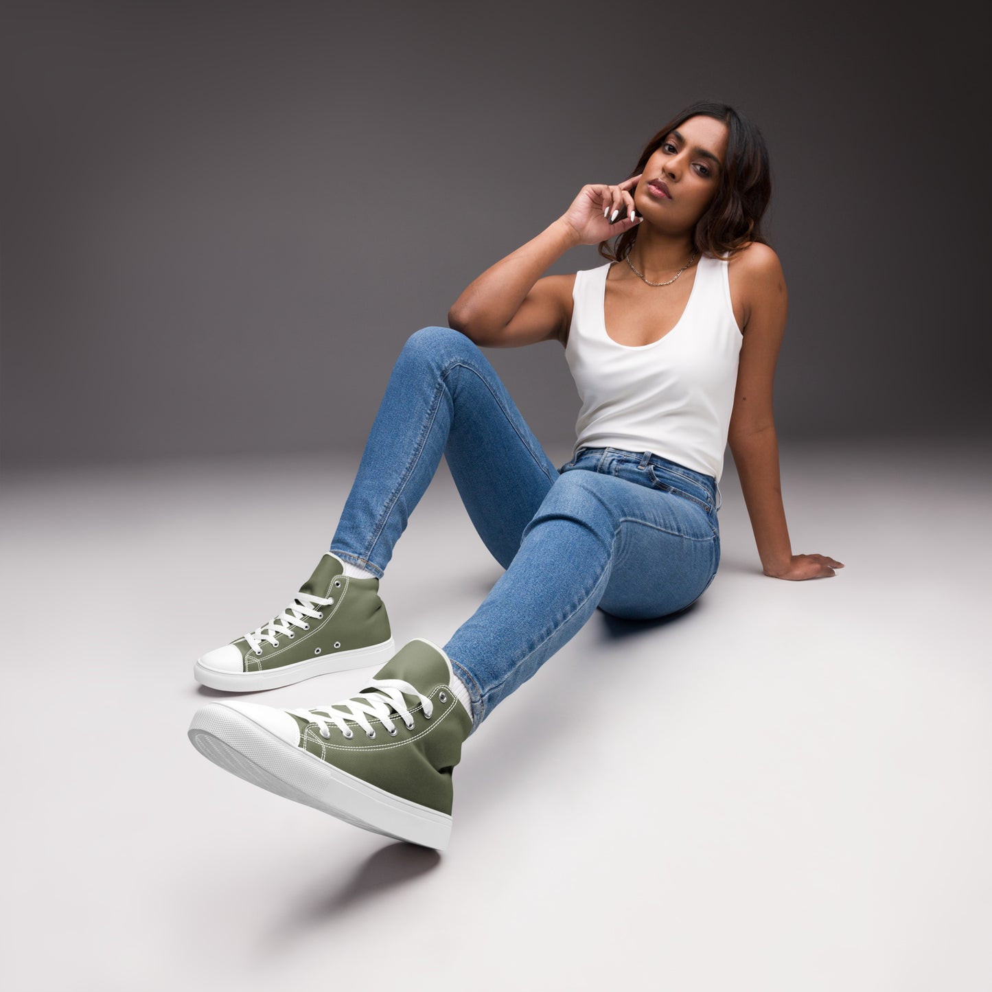 Women’s high top canvas shoes - Olive Green
