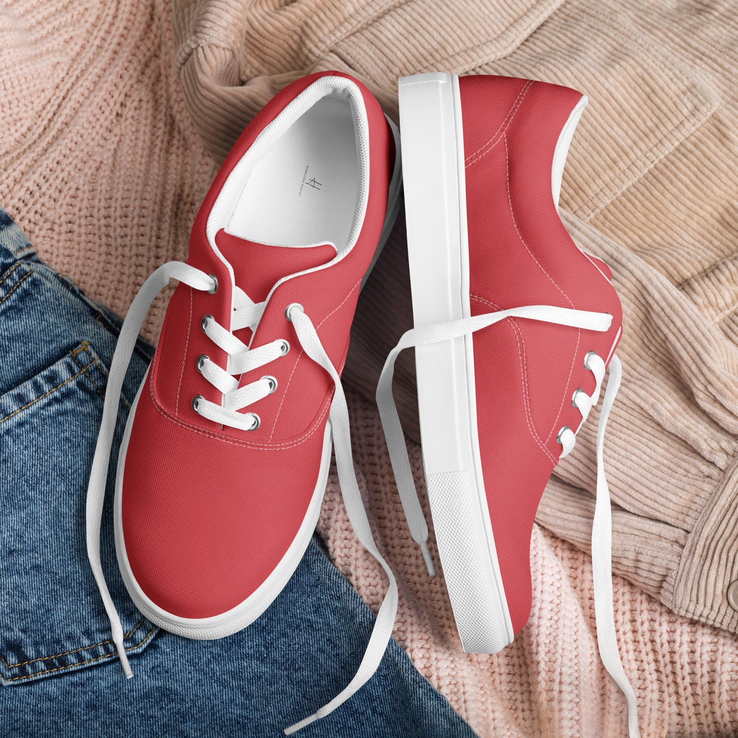 Women’s lace-up canvas shoes - Flamingo Red