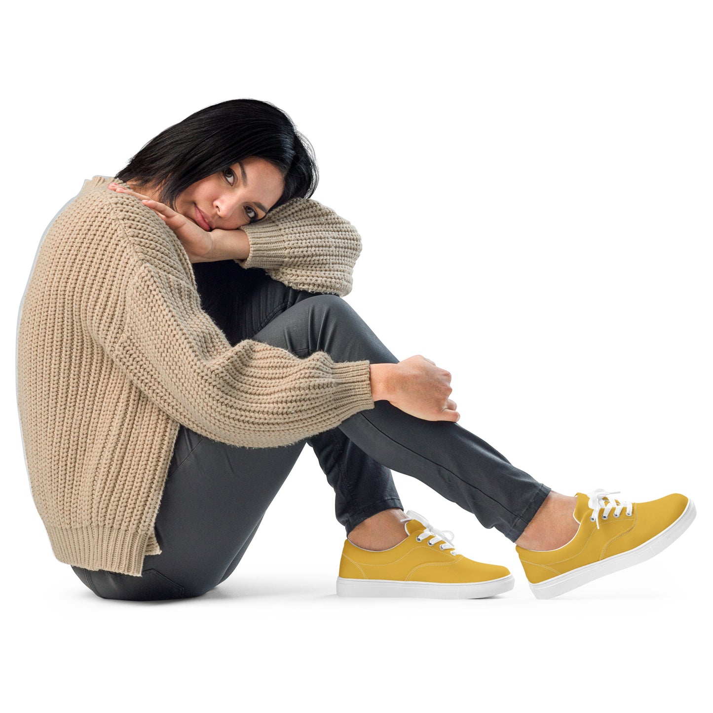 Women’s lace-up canvas shoes - Golden Yellow