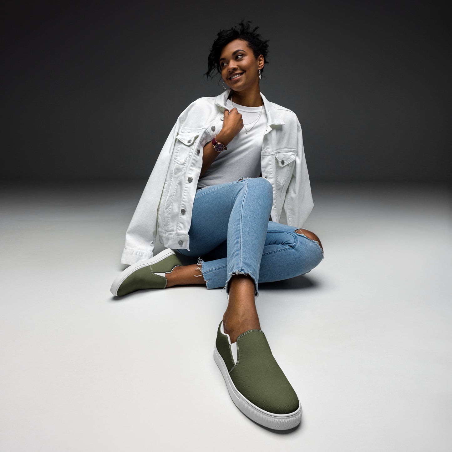 Women’s slip-on canvas shoes - Olive Green