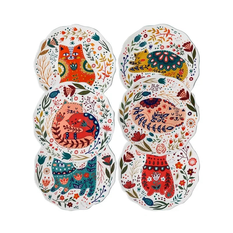 Floral Feline Ceramic Dinner Plate