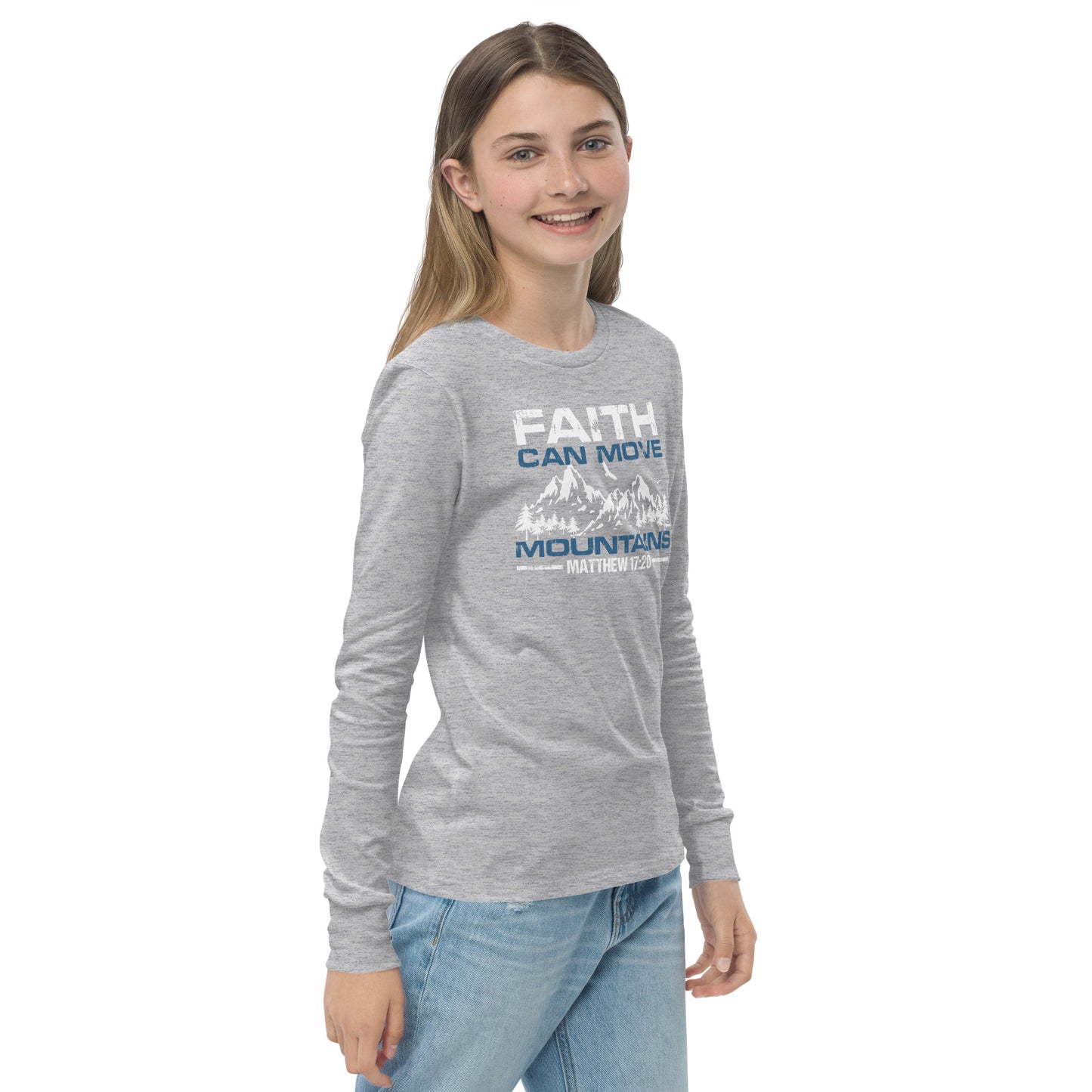 Youth long sleeve tee - Faith can Move Mountains