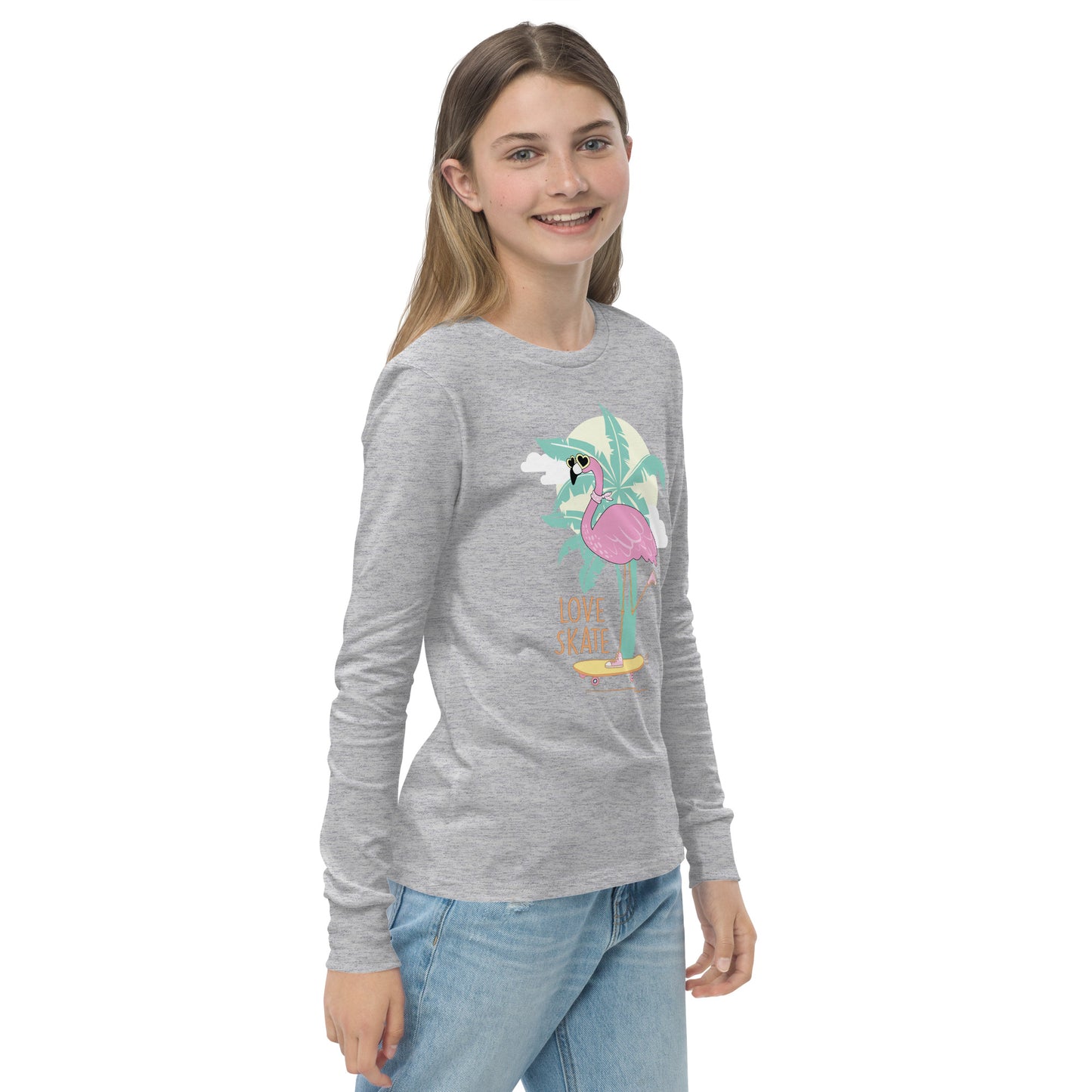 Youth long sleeve tee - Skatebording Flamingo