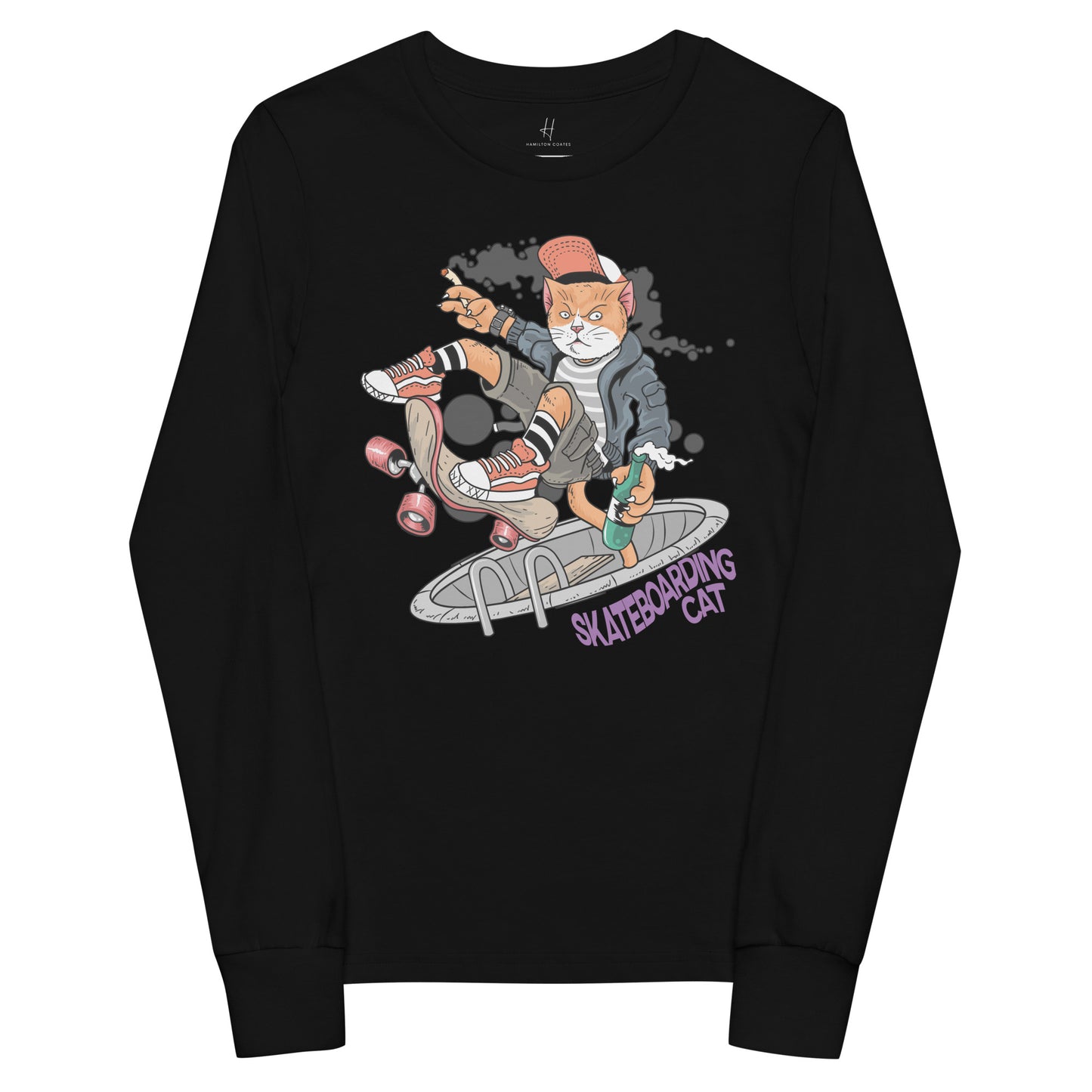 Youth long sleeve tee - Skateboarding Rebel Cat