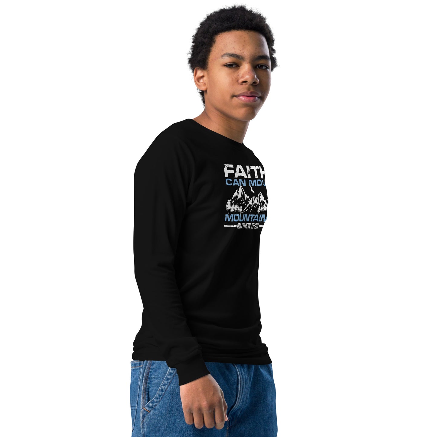 Youth long sleeve tee - Faith can Move Mountains