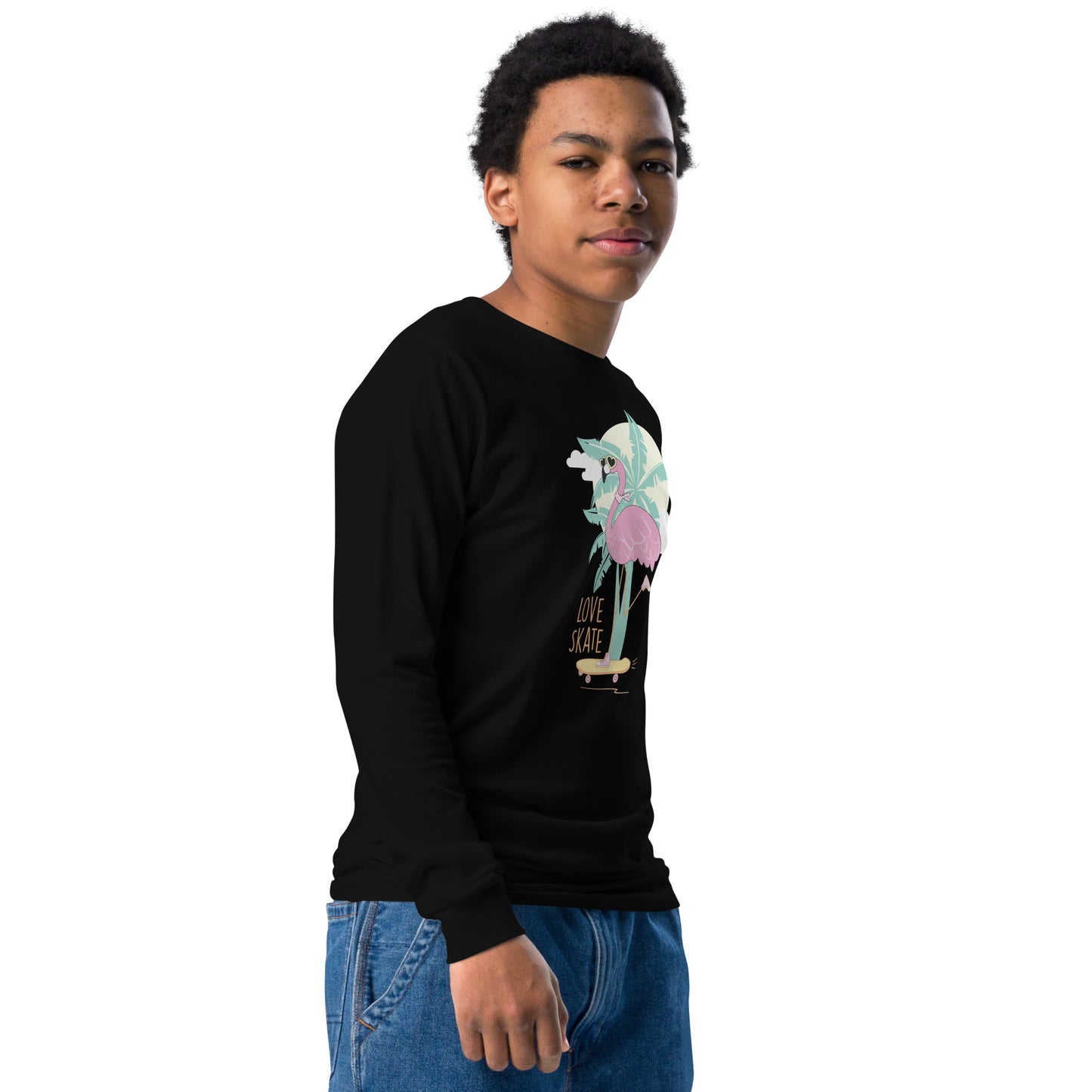 Youth long sleeve tee - Skatebording Flamingo