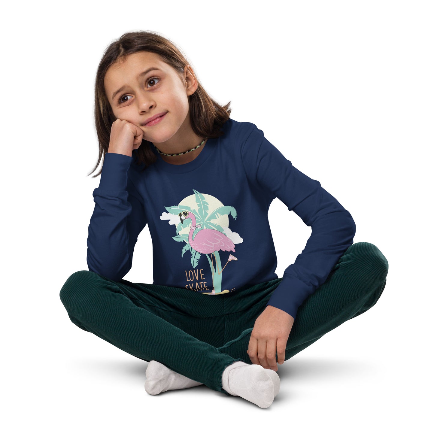 Youth long sleeve tee - Skatebording Flamingo