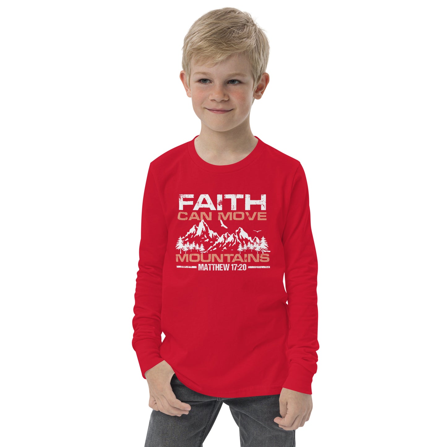 Youth long sleeve tee - Faith can Move Mountains
