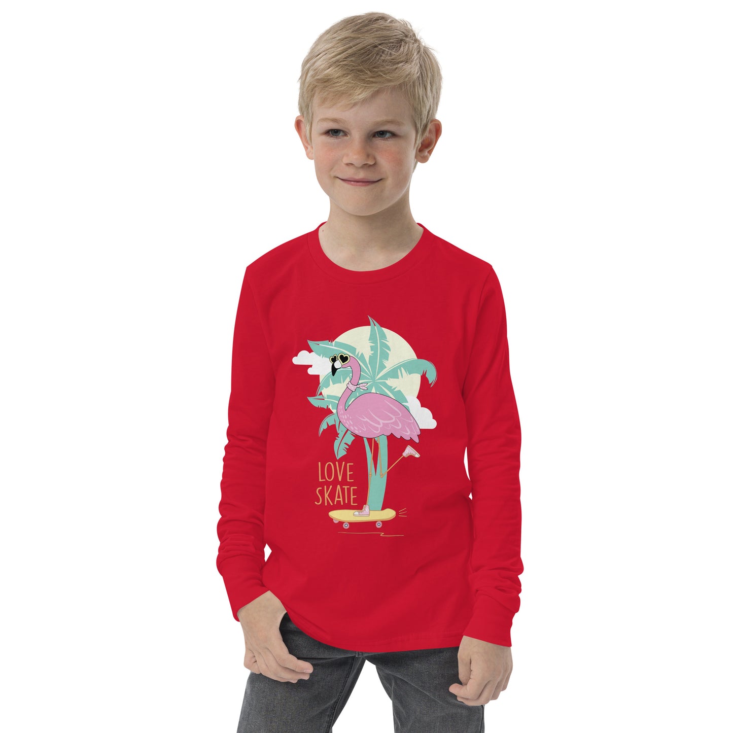 Youth long sleeve tee - Skatebording Flamingo