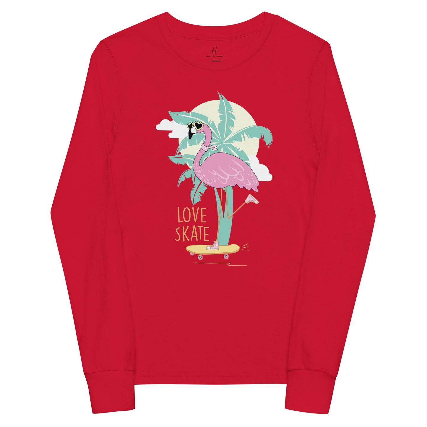 Youth long sleeve tee - Skatebording Flamingo