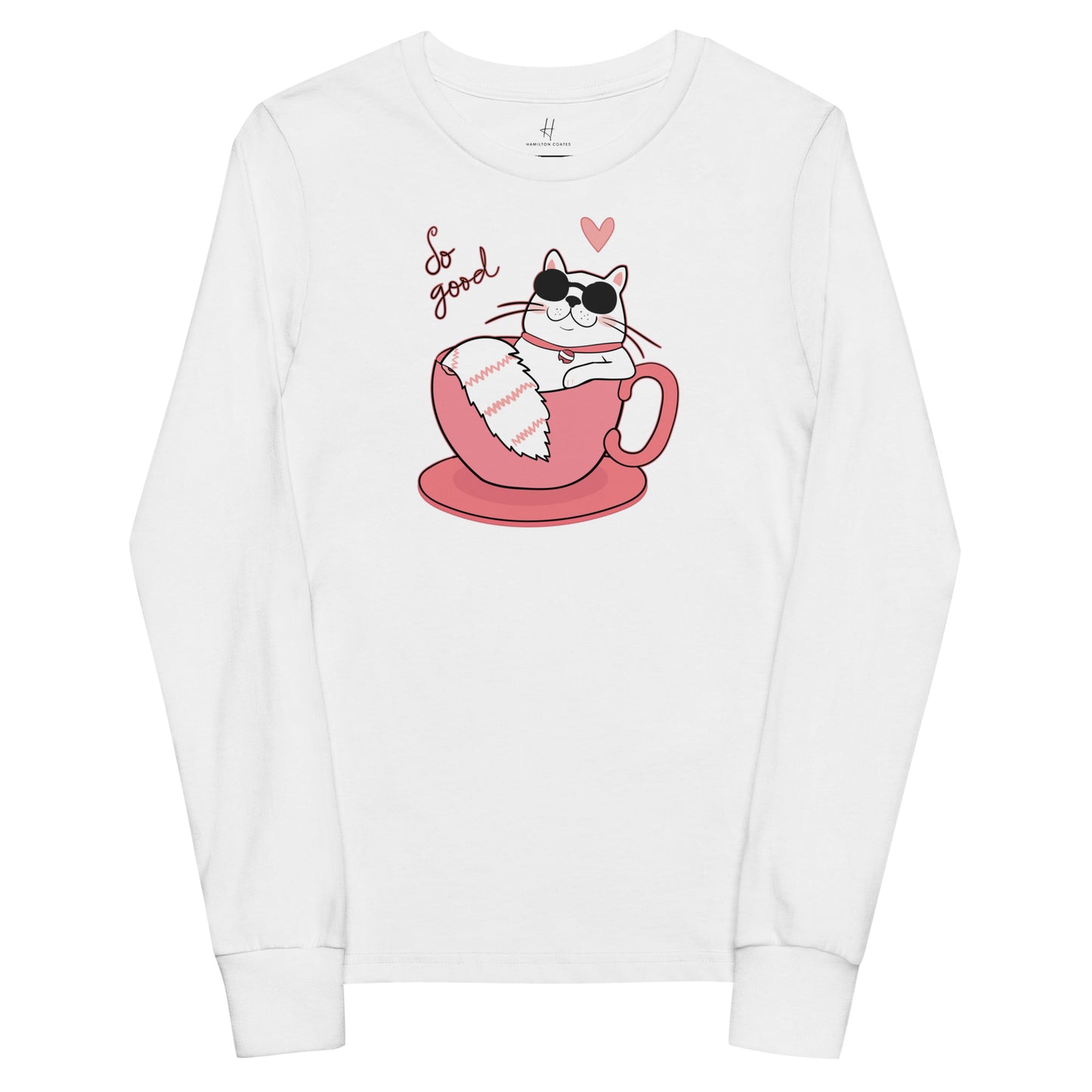 Langarm-T-Shirt für Jugendliche – Coole Katze in einer Teetasse