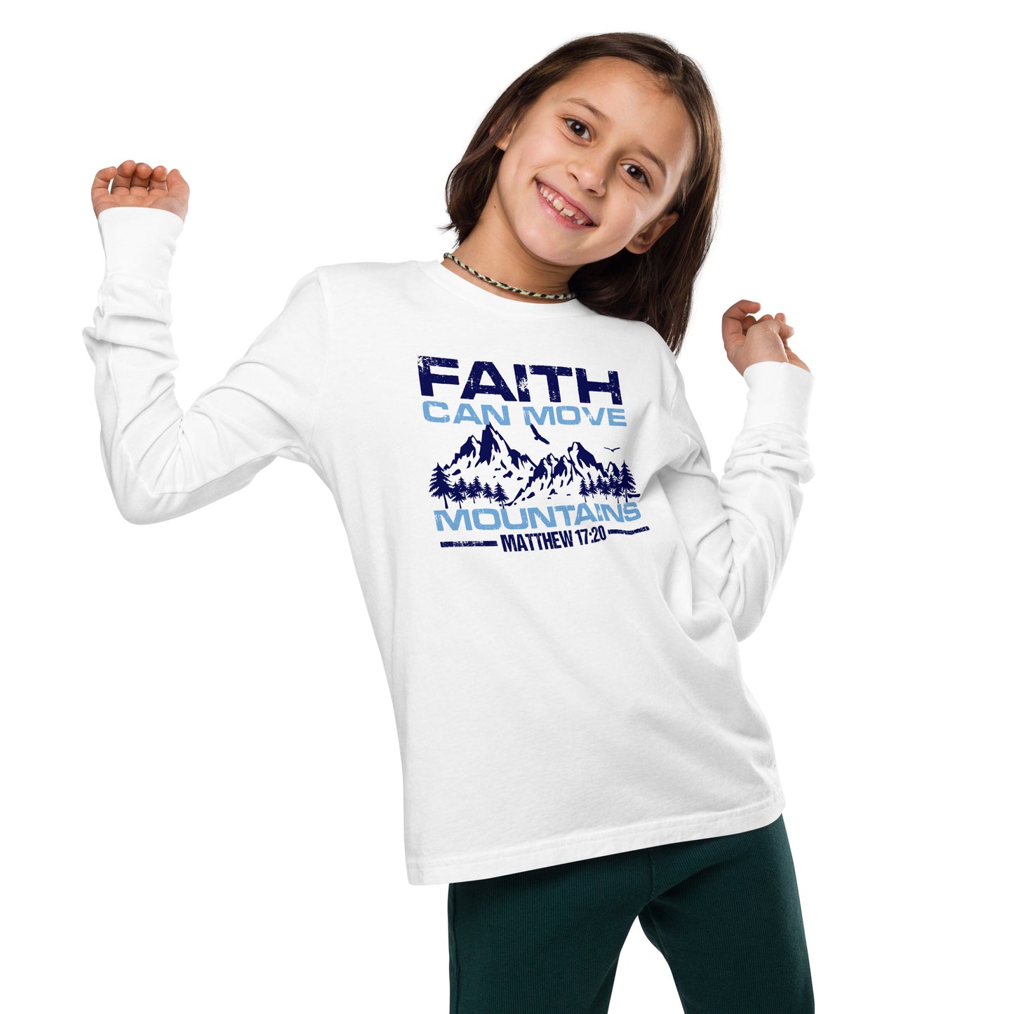 Youth long sleeve tee - Faith can Move Mountains