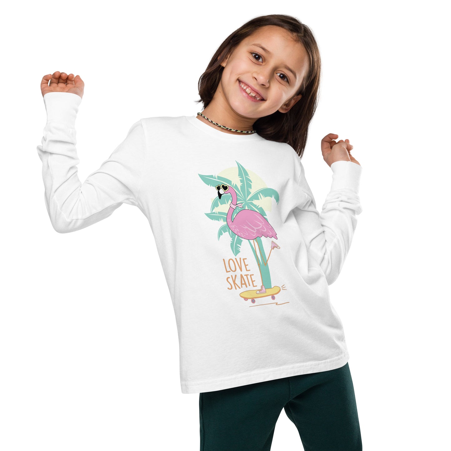 Youth long sleeve tee - Skatebording Flamingo