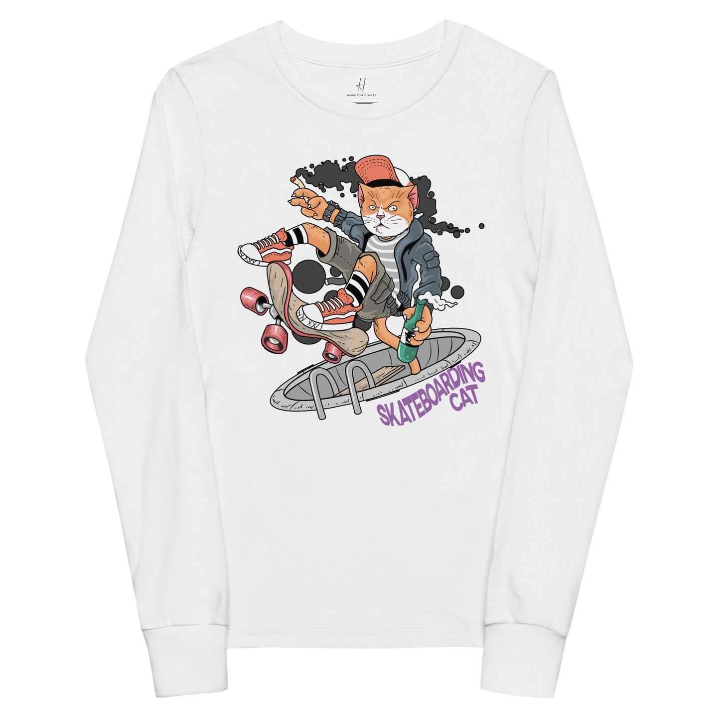 Youth long sleeve tee - Skateboarding Rebel Cat