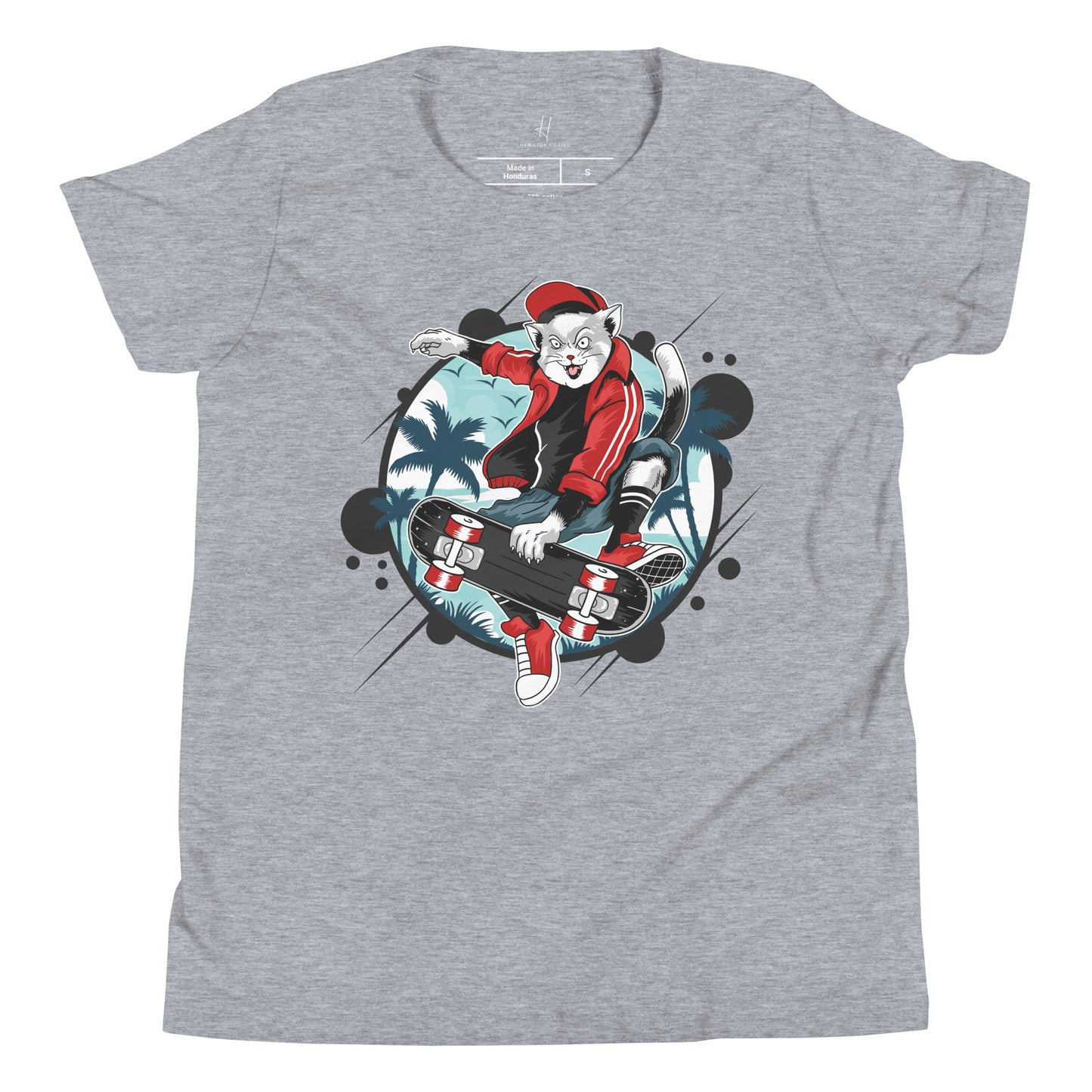 Youth Short Sleeve T-Shirt - Skateboarding Cat