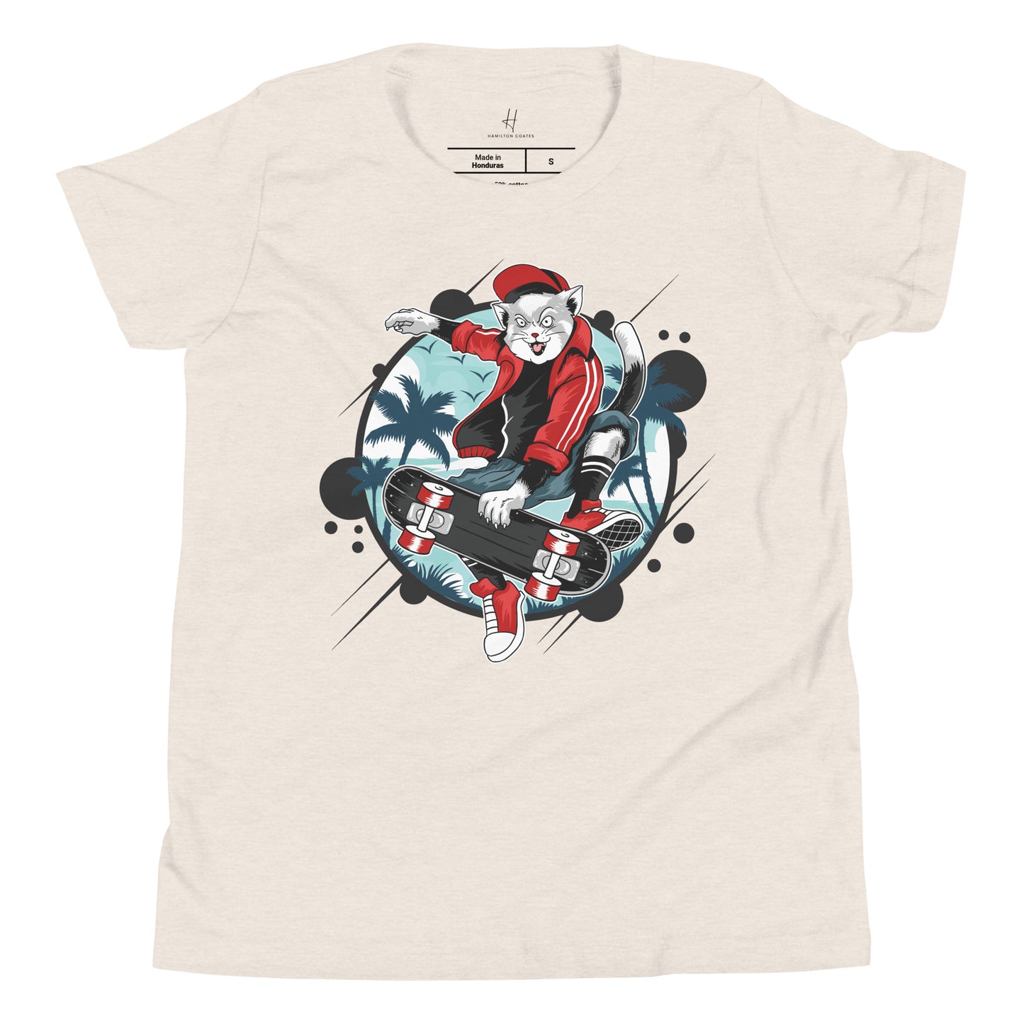 Youth Short Sleeve T-Shirt - Skateboarding Cat