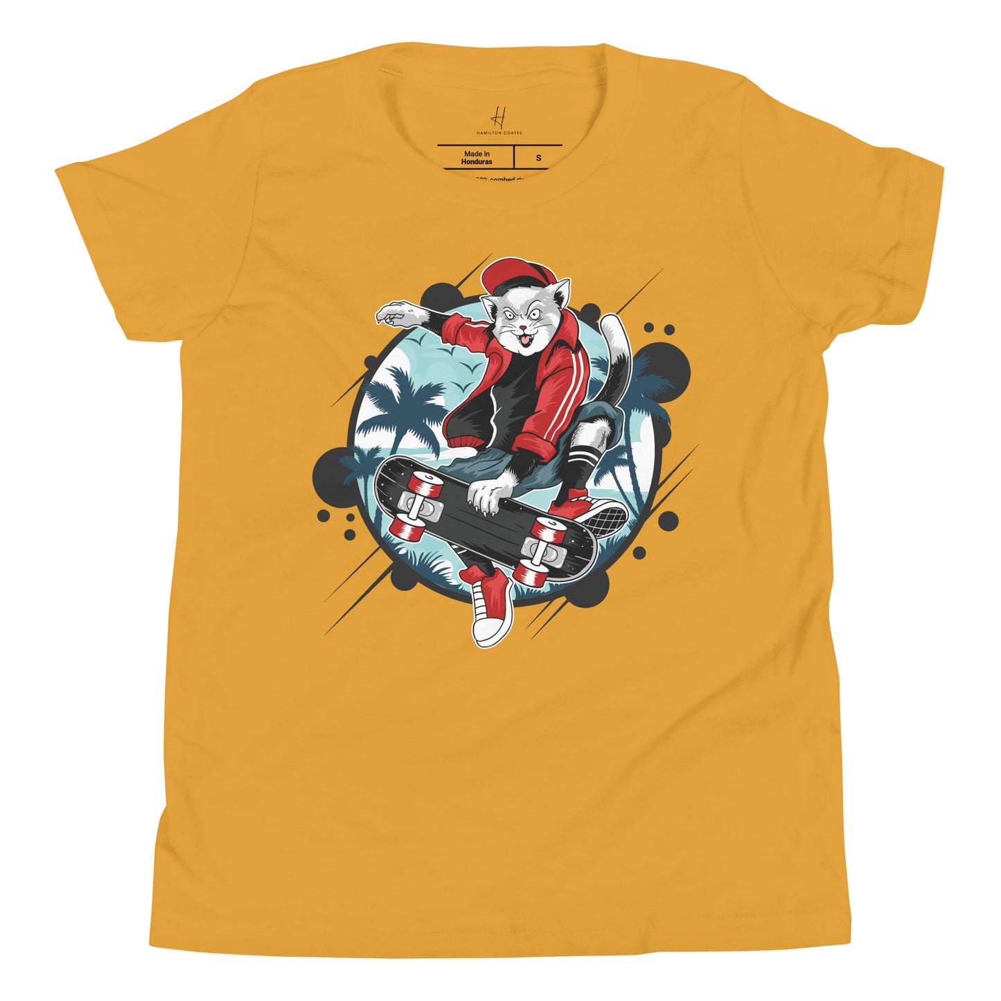 Youth Short Sleeve T-Shirt - Skateboarding Cat