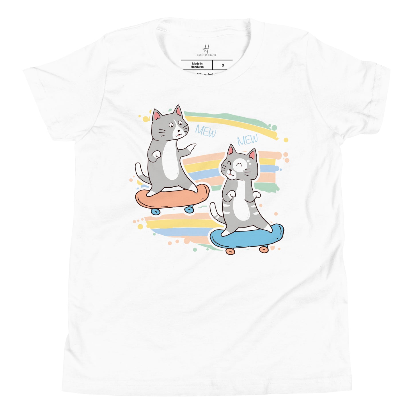 Kurzarm-T-Shirt für Jugendliche – Skateboard Cat Race