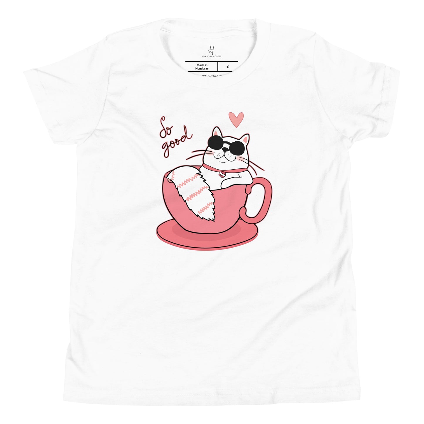 Kurzarm-T-Shirt für Jugendliche – Coole Katze in einer Teetasse
