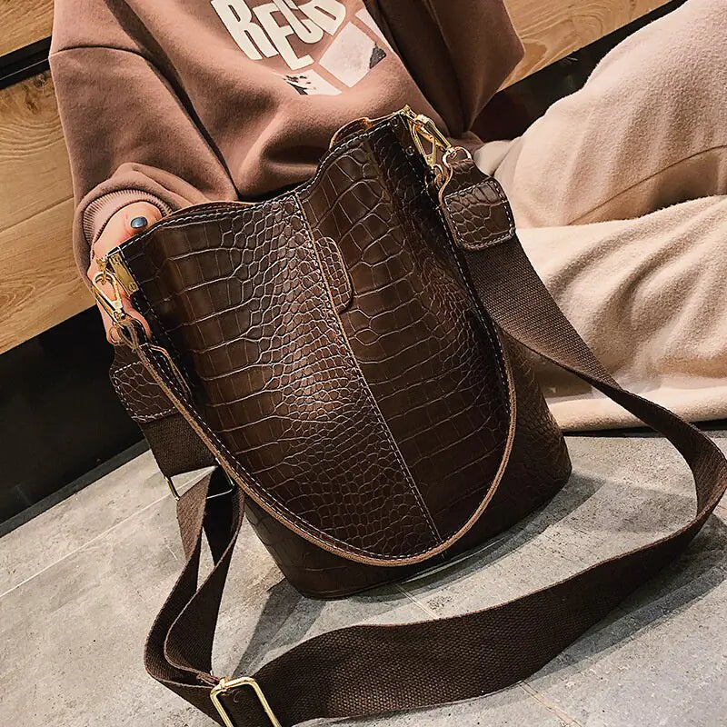 Faux Leather Shoulder Bucket Bag